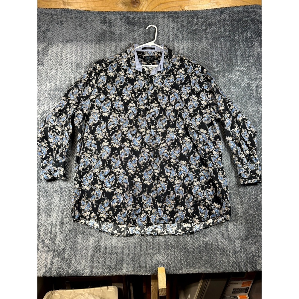 Sambuca Shirt Mens 3XL Black Paisley Floral Print Cotton Long Sleeve Button Up